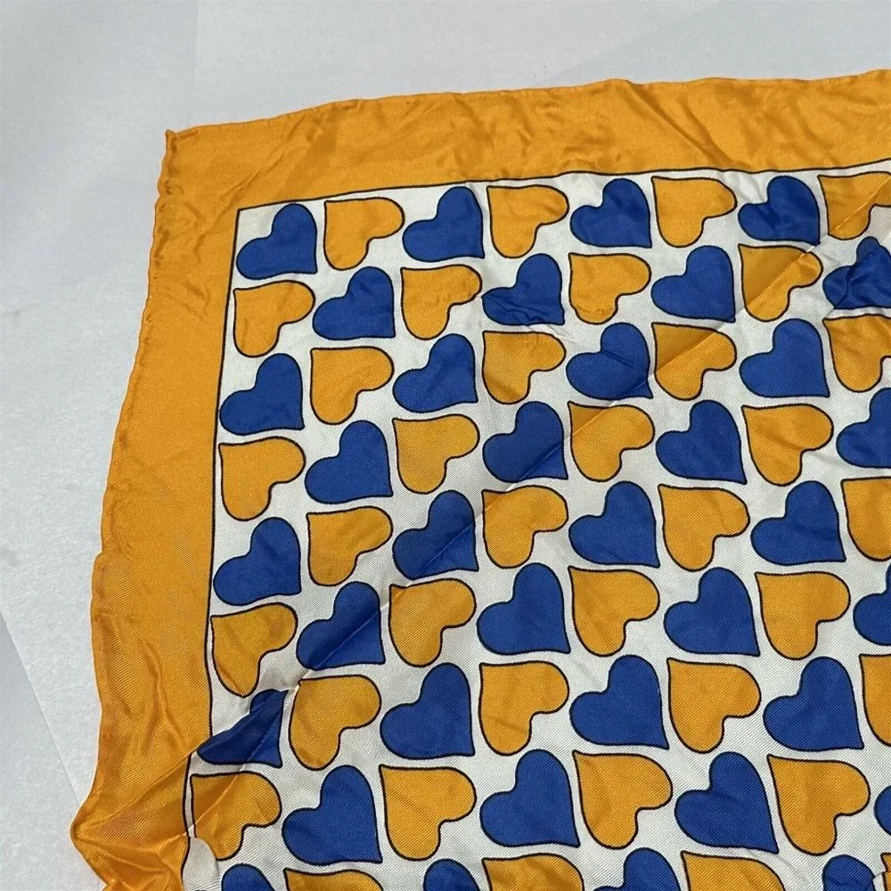 Vintage Glentex Scarf Heart Geometric Pattern Blue Orange Silk Blend Japan 22
